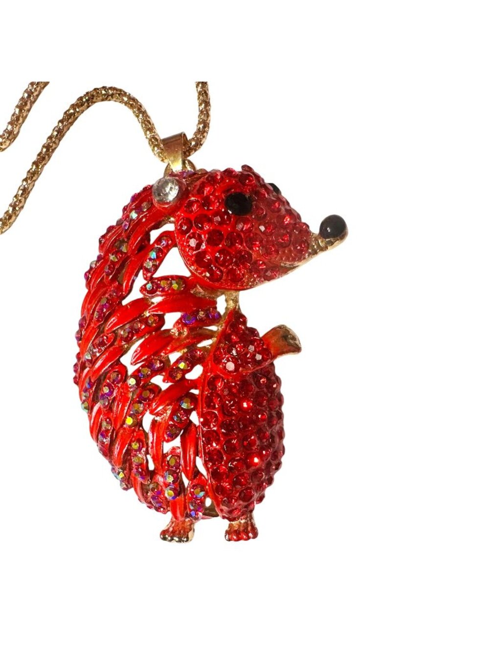Crystal Red Hedgehog Pendant Necklace With Gold-Tone Chain